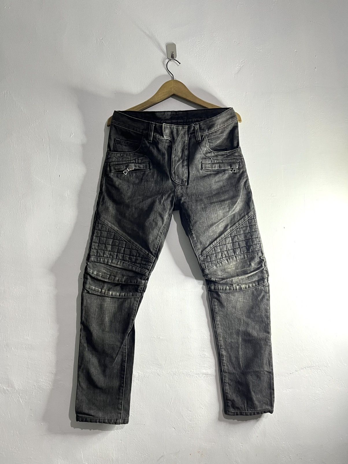 Balmain 2012 christophe decarnin quilted heavy biker jeans Size US 30 / EU 46 - 1 Thumbnail