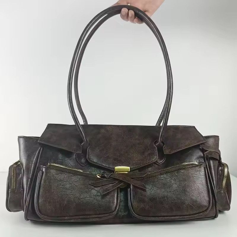 Other Vintage Style PU Leather Brown Washed Shoulder Y2k Bag Size ONE SIZE - 2 Thumbnail