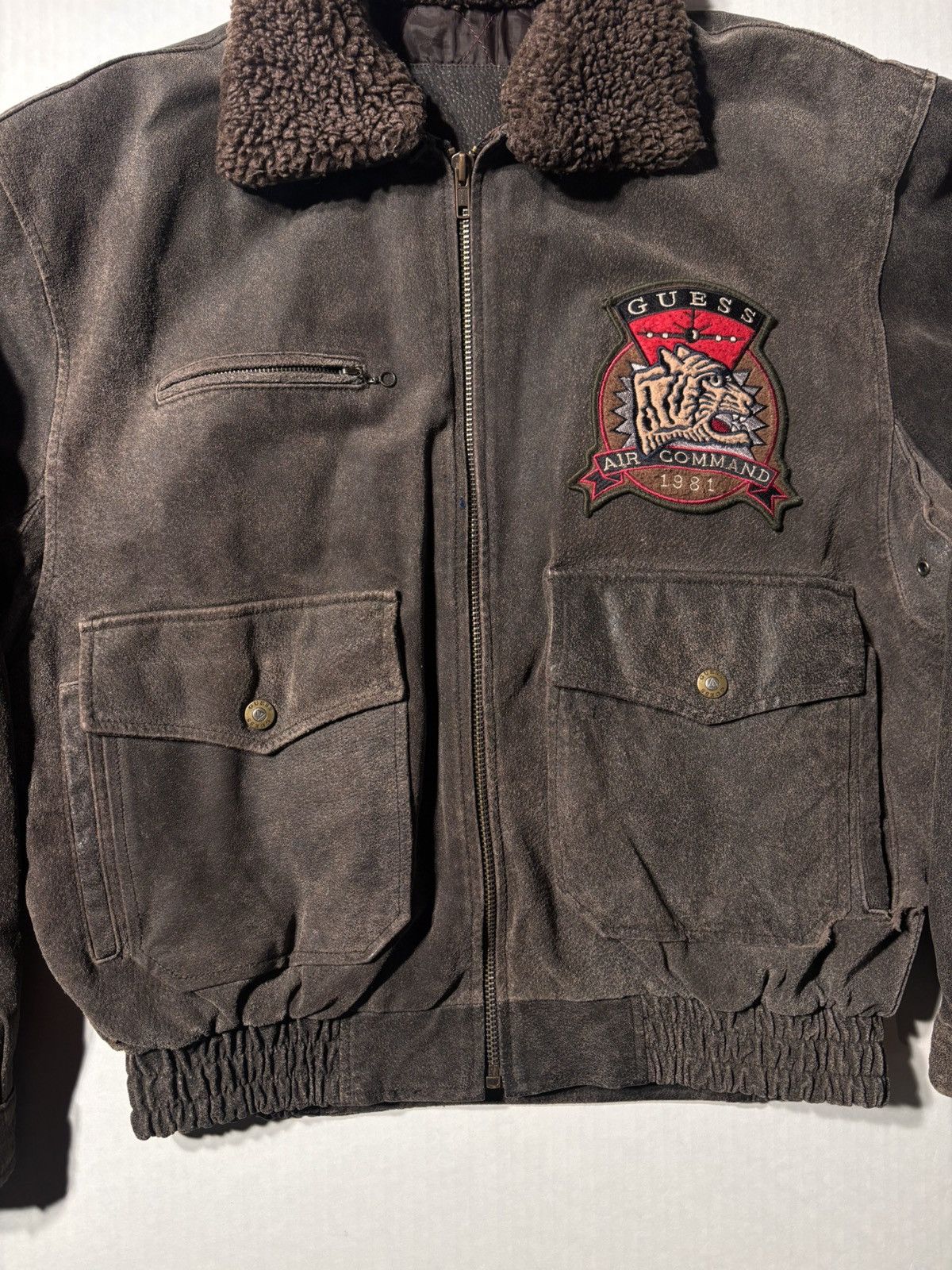 Guess Air Command Military Flight G-1 Leather Bomber Jacket