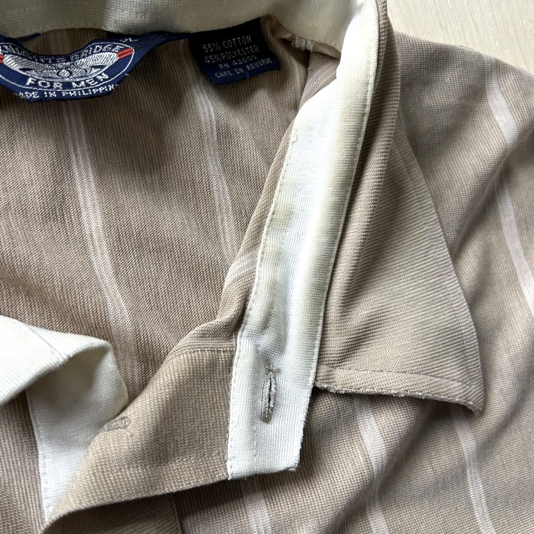 Vintage VINTAGE Knightsbridge Polo Shirt Mens XL Beige Stripe Cotton Blend Short Sleeve Shirt Mens XL Beige Stripe Polo Size US XL / EU 56 / 4 - 3 Thumbnail