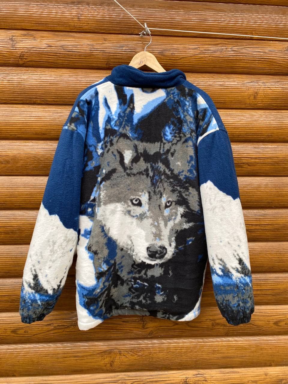 image of Mens Vintage Wolves Fleece Hooded Jacket Size L