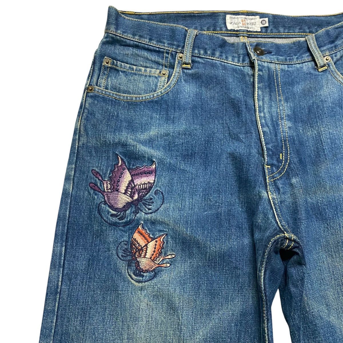 Karakuri Tamashii Vintage Karakuri Generation Denim Embroidery Butterfly Jean Size US 32 / EU 48 - 4 Thumbnail