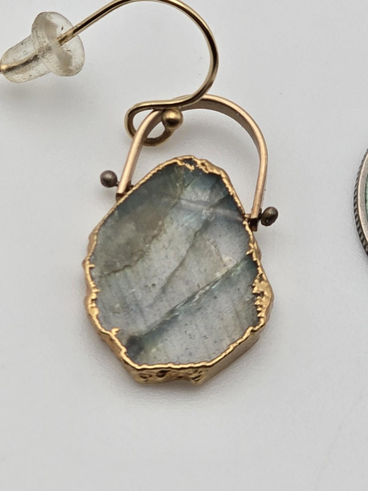 Studio D'Artisan Labradorite Slice Earrings 14K GF Strong Flash Boho Artisan Size ONE SIZE - 4 Thumbnail