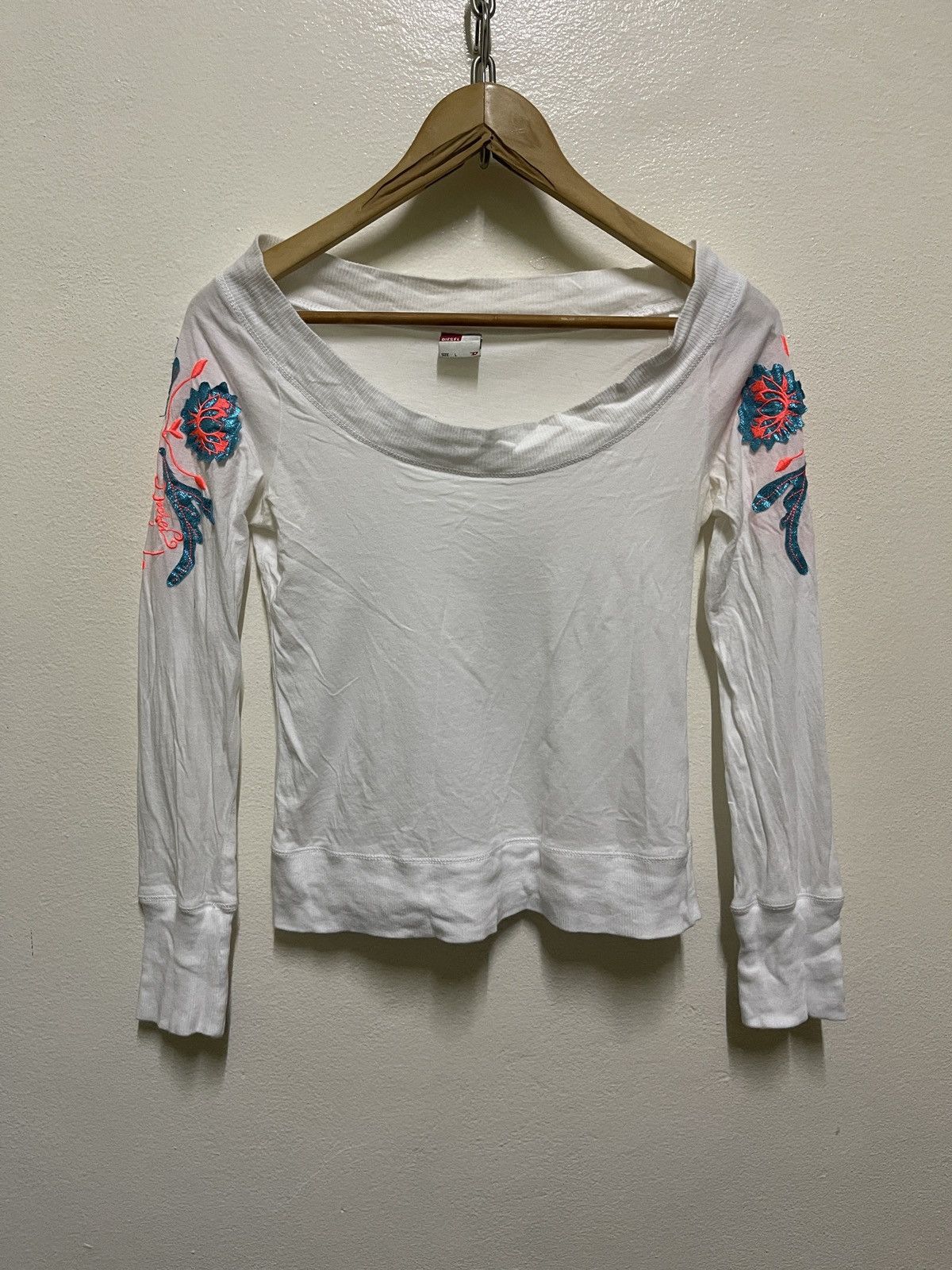 Diesel × Vintage Diesel Embroidery Flower Patches T Shirt Size L / US 10 / IT 46 - 1 Thumbnail