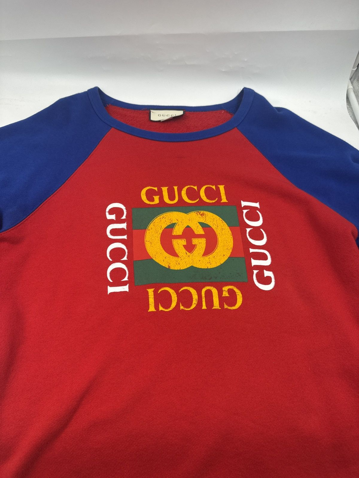 Gucci Vintage Logo Print Cotton Knit Crewneck Sweatshirt