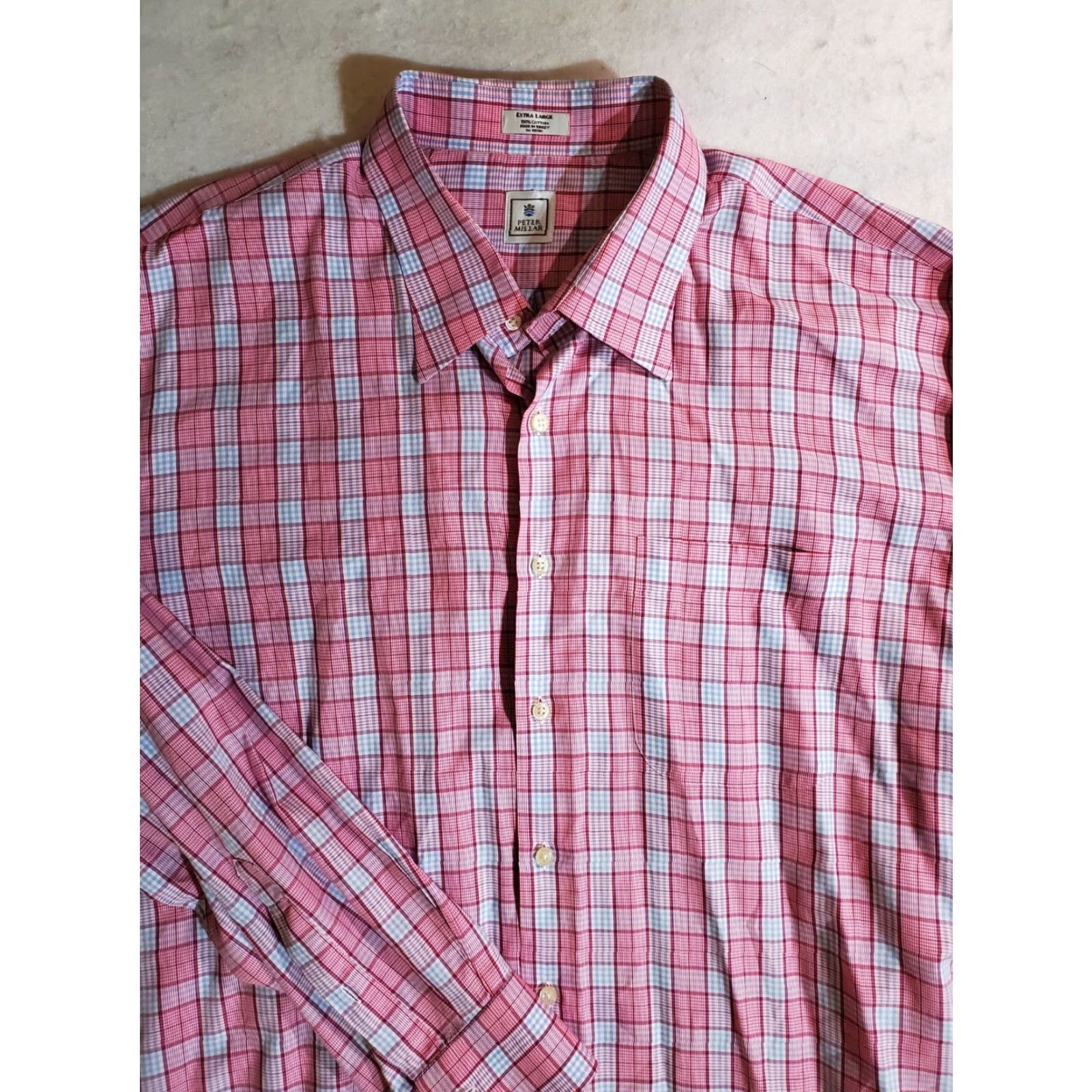 Peter Millar Peter Millar Signature Plaid Button-Up Dress Shirt Mens XL Pink/White Long Sleeve Casual Cotton Button-Down Collared Preppy Style Size 46R - 2 Thumbnail