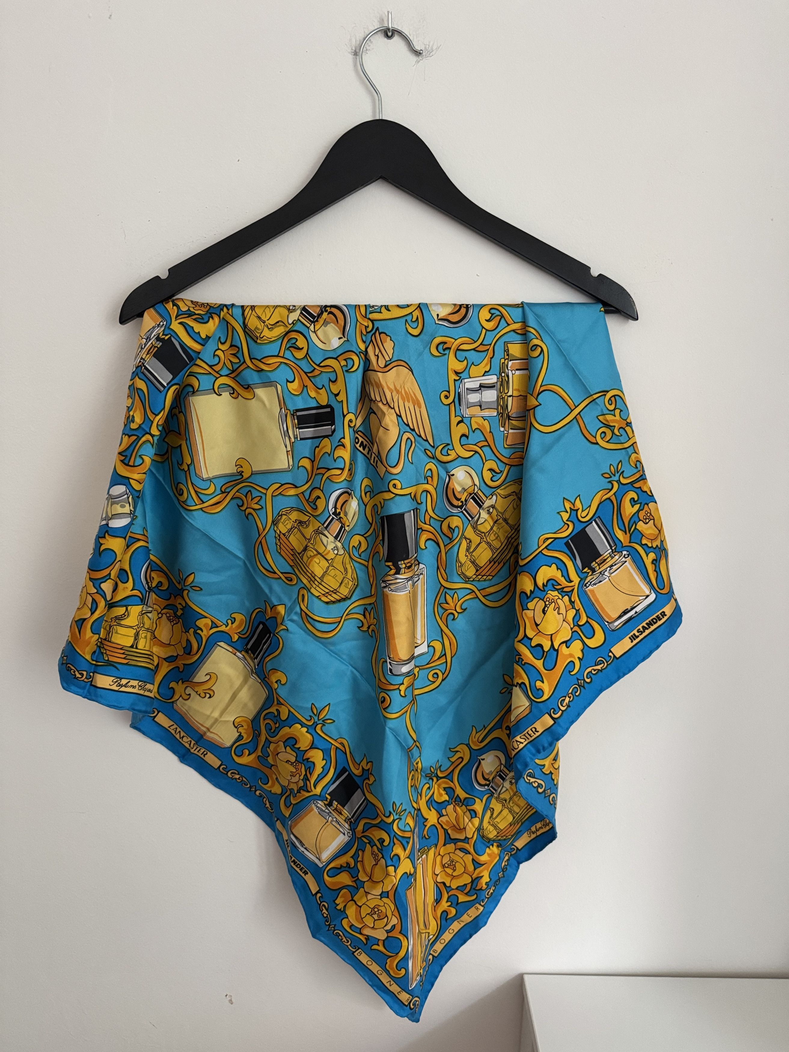 Vintage Vintage Silk Perfume Print Scarf 85 cm Blue Square Scarf Size ONE SIZE - 1 Thumbnail