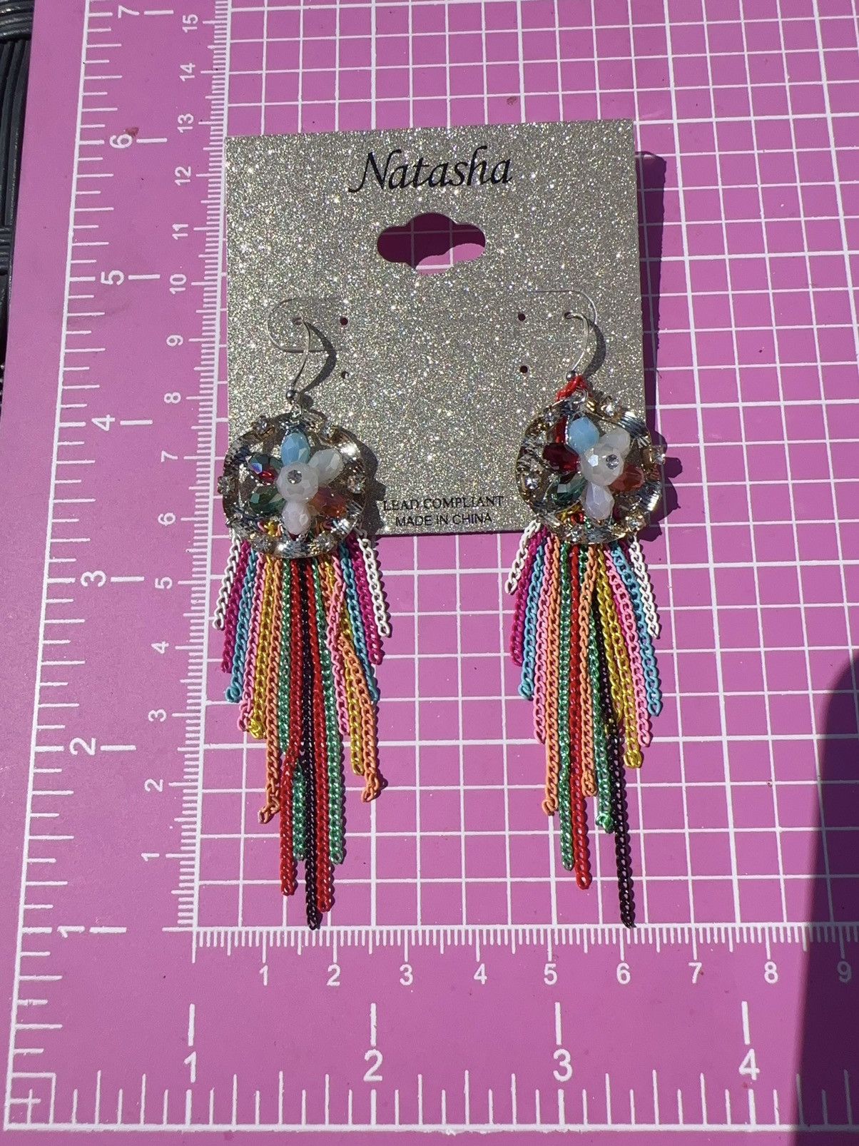 Designer Natasha silver tone circle beads flower colorful tassel Size ONE SIZE - 3 Thumbnail