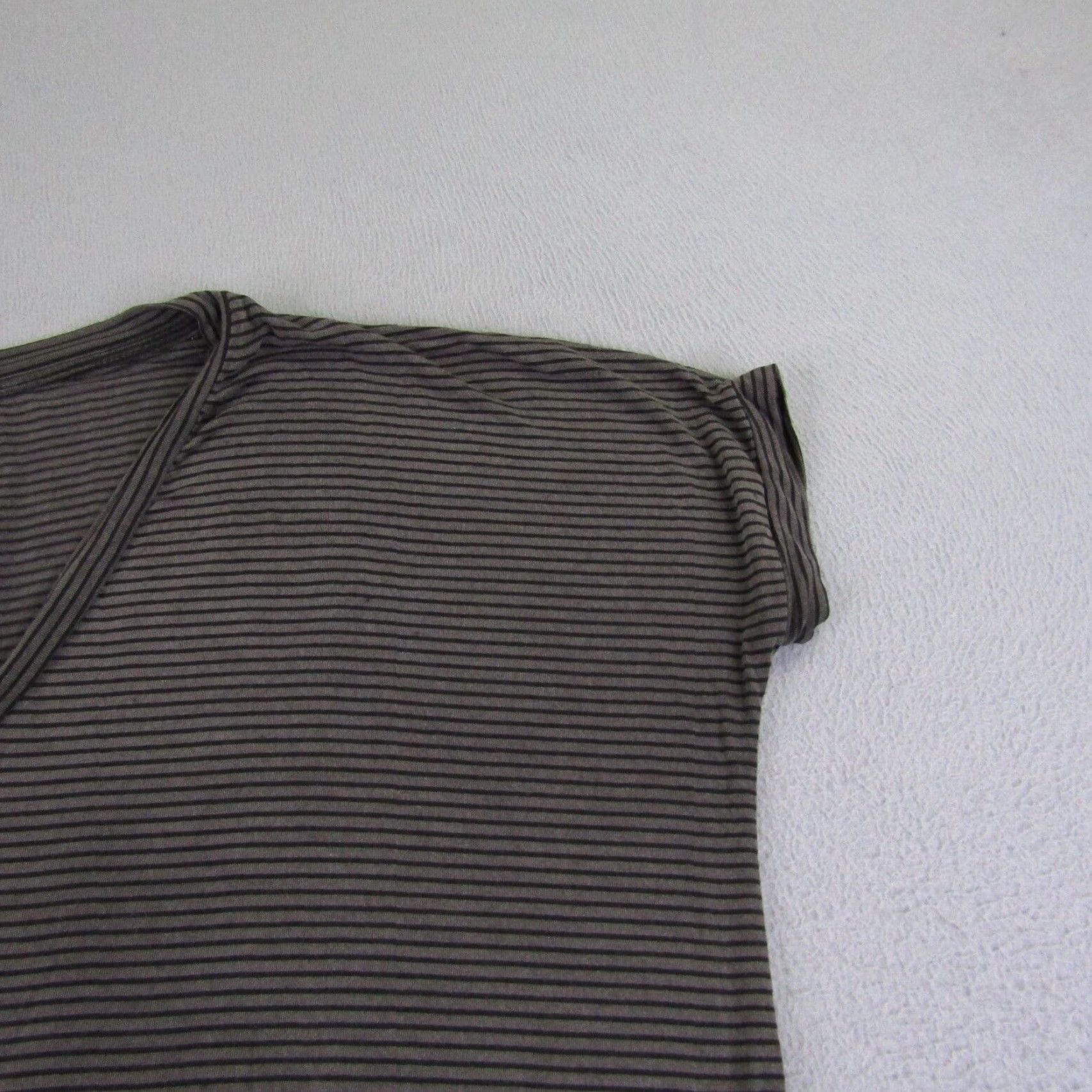 Brandy Melville Brandy Melville Shirt Womens One Size Gray Black Stripes V Neck Top Stretchy T-Shirt Size ONE SIZE - 2 Thumbnail