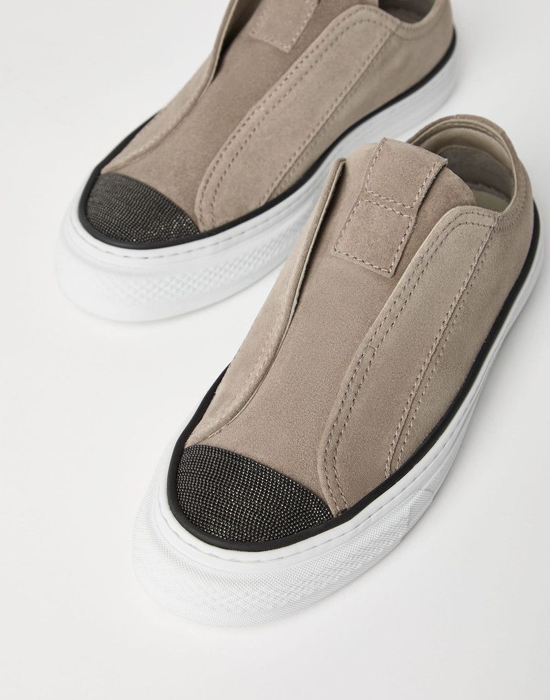 Brunello Cucinelli o1la1rc1a0326 Suede Slip-On Sneakers in Beige Size US 8 / IT 38 - 3 Thumbnail
