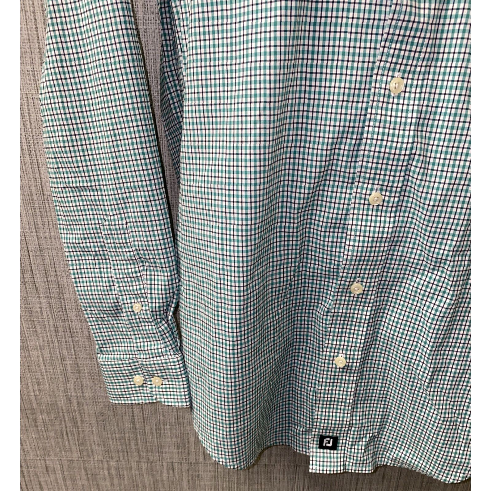 Footjoy FootJoy Mens Green Checkered Long Sleeve Nylon Shirt M Button-Up Collared Regular Size M Size US M / EU 48-50 / 2 - 4 Thumbnail