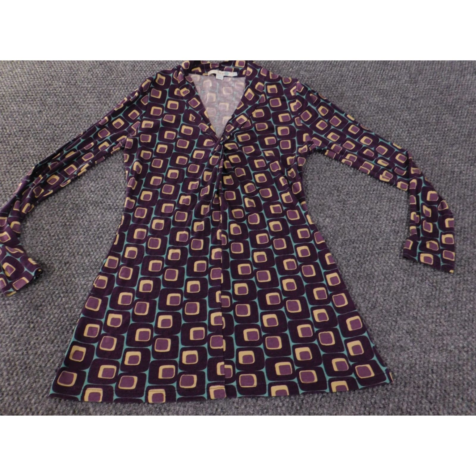 Boden Boden Dress Womens US 6 Purple Geometric Retro Mod Print Long Sleeve Lyocell Size M / US 6-8 / IT 42-44 - 3 Thumbnail
