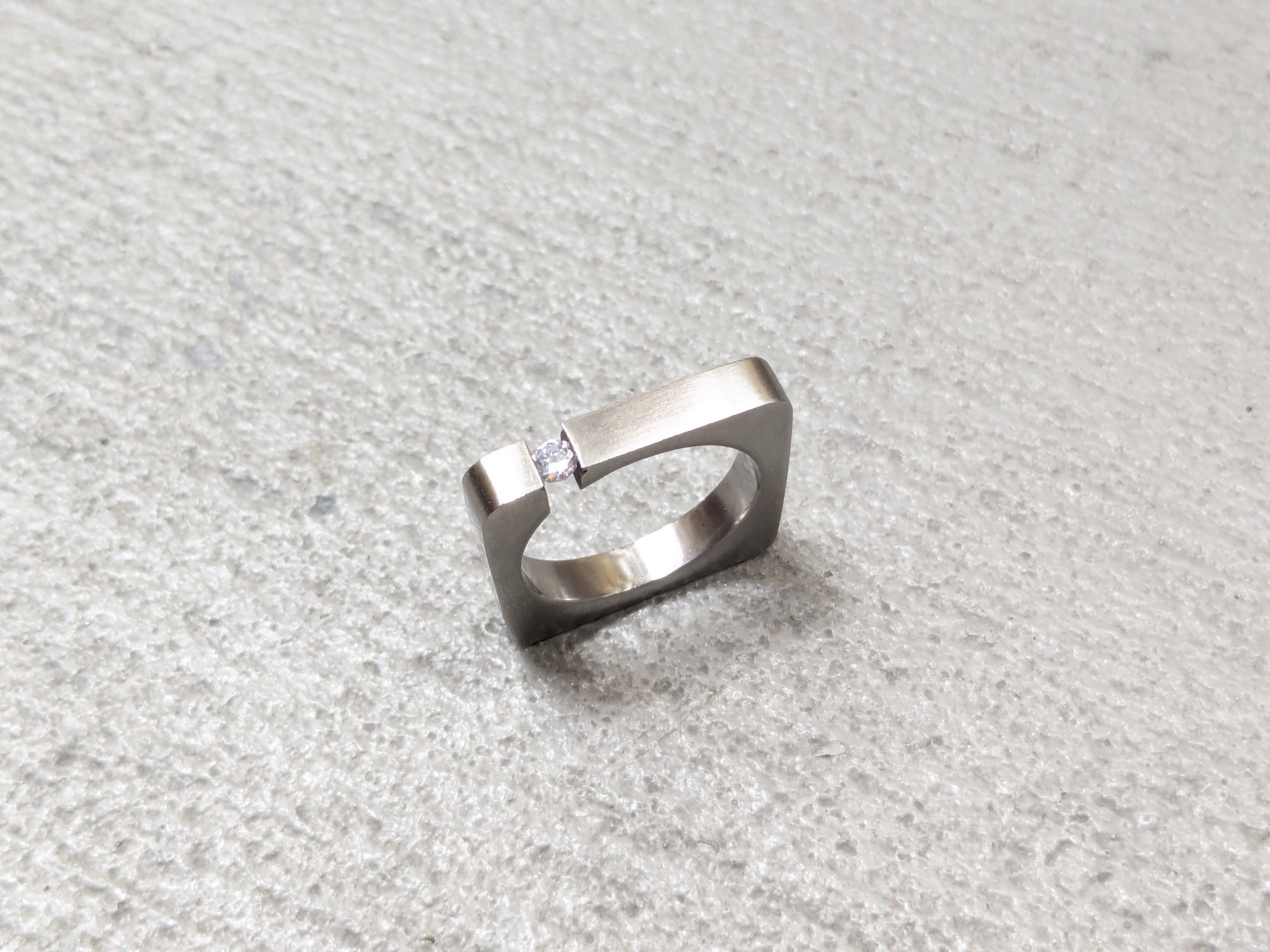 Vintage Vintage Stainless Steel Ring CZ Square Modern Abstract Size ONE SIZE - 1 Thumbnail