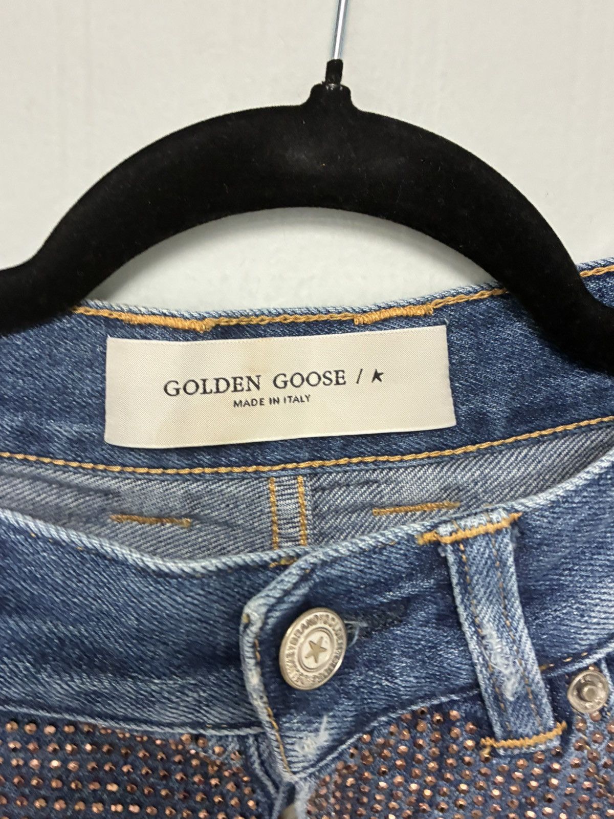 Golden Goose Breezy Rhinestone Embellished Jeans In Blue size 28 Size 28" / US 6 / IT 42 - 7 Thumbnail