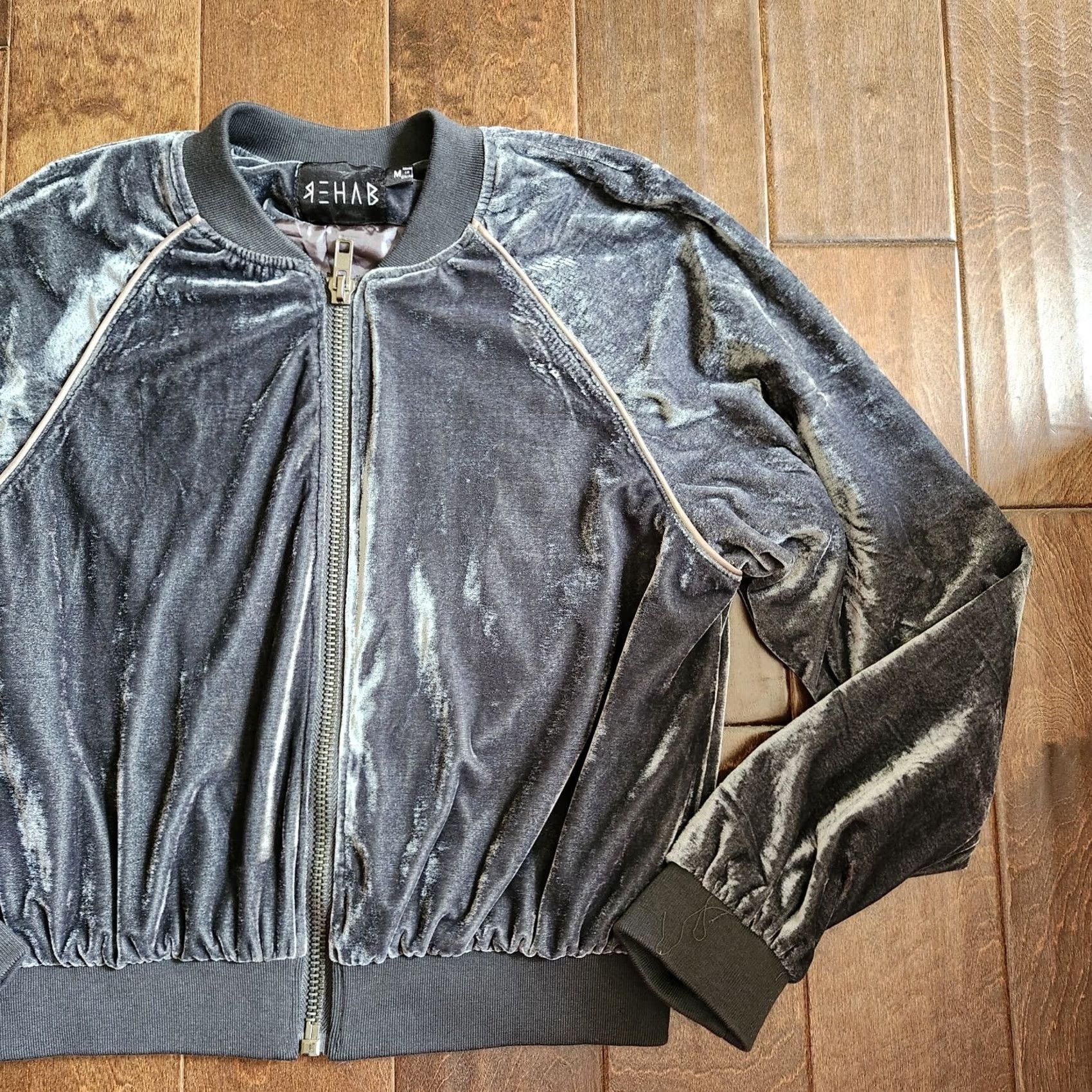 Velour Rehab Womens Jacket Velour Velvet Zip Blue Gray Long Sleeve M Regular Zip Front Size M / US 6-8 / IT 42-44 - 4 Thumbnail