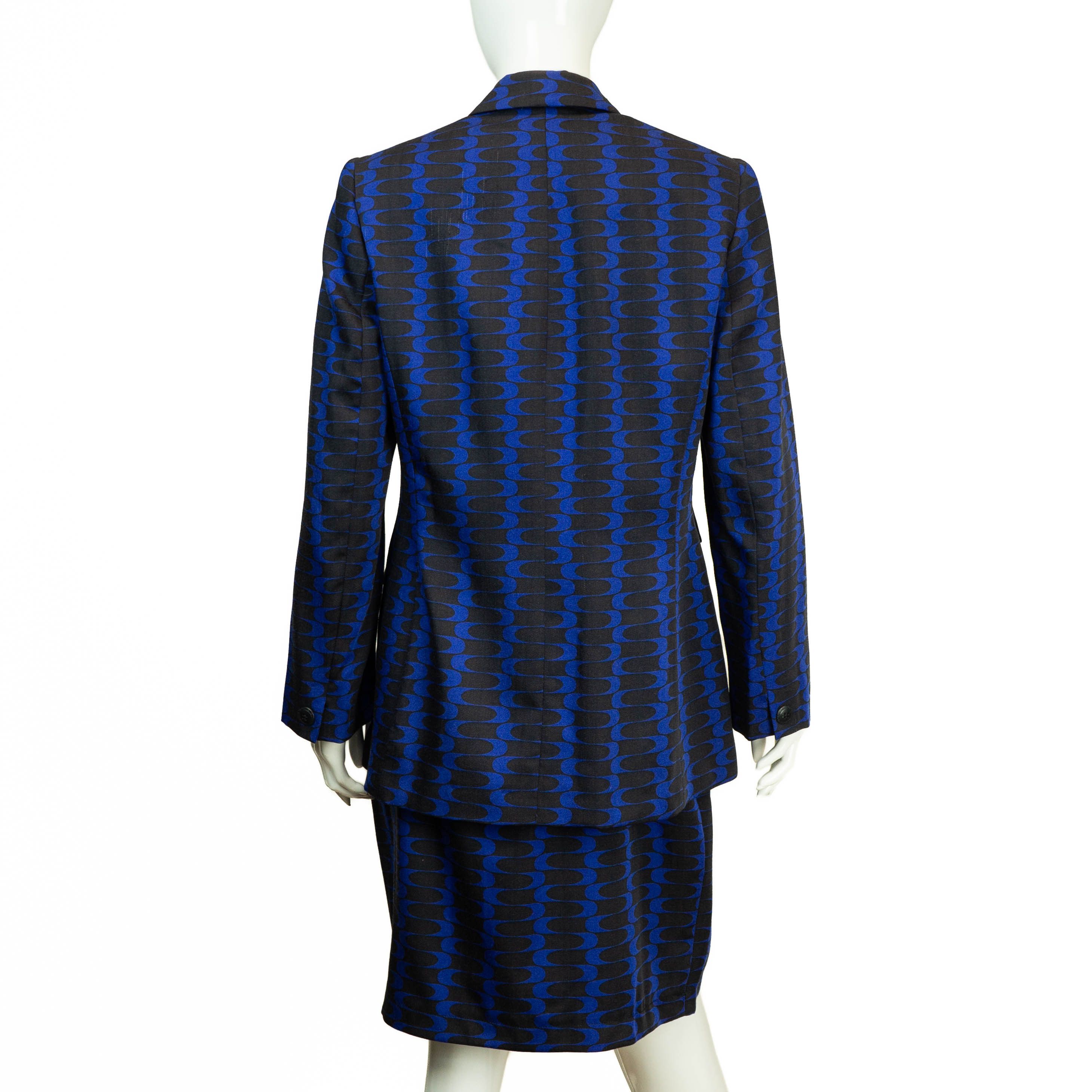 Versace × Versace Jeans Couture × Vintage VERSACE Jeans Couture Abstract Blue Skirt Suit Vintage 00s Size S / US 4 / IT 40 - 2 Thumbnail
