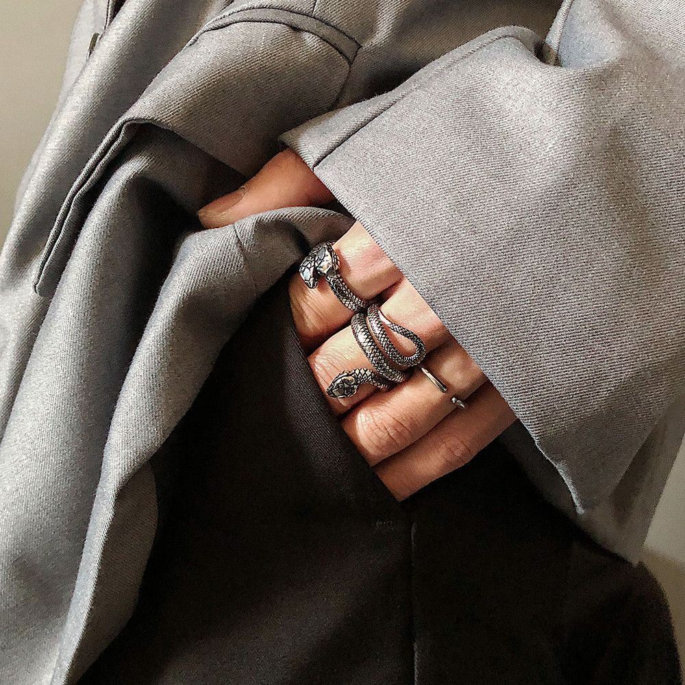 Jewelry Snake Retro Jewelry Rings Open Size Chrome Ring (Size 7-13) Size ONE SIZE - 3 Thumbnail