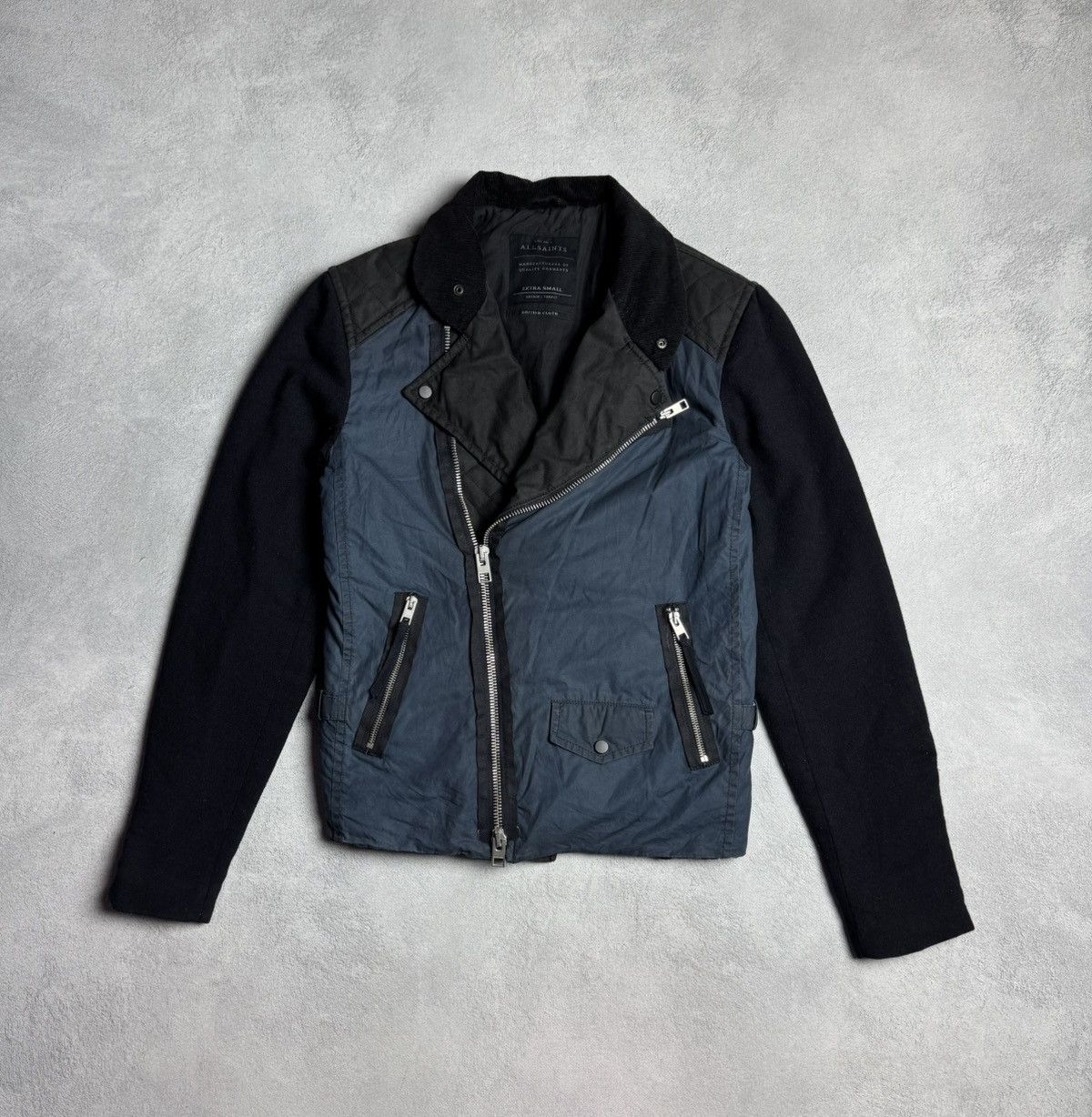 Allsaints Allsaints Women’s Biker Wax Cotton Jacket Wool Sleeves Size S / US 4 / IT 40 - 1 Thumbnail