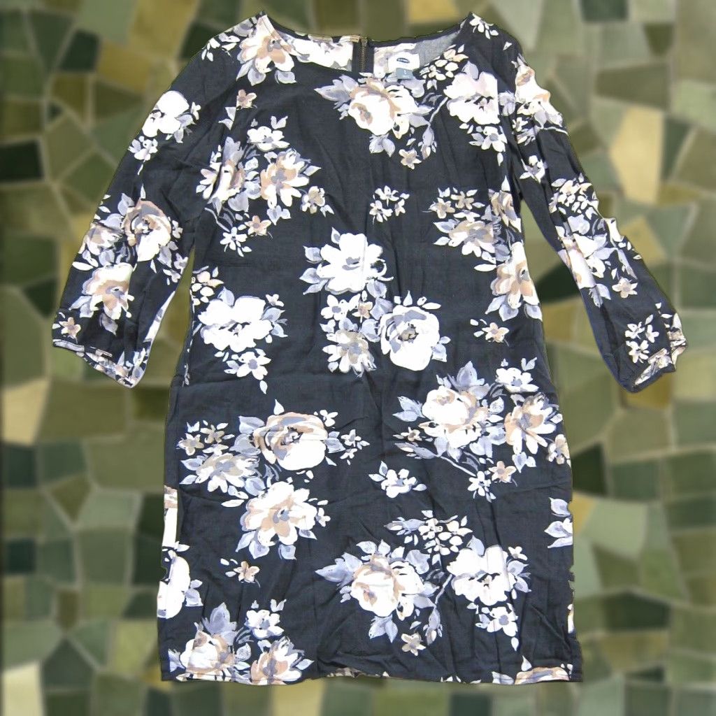 Old Navy Old Navy Tunic Dress 3/4 Sleeve Floral 100% Rayon Blue White Brown Small Women Size S / US 4 / IT 40 - 1 Thumbnail