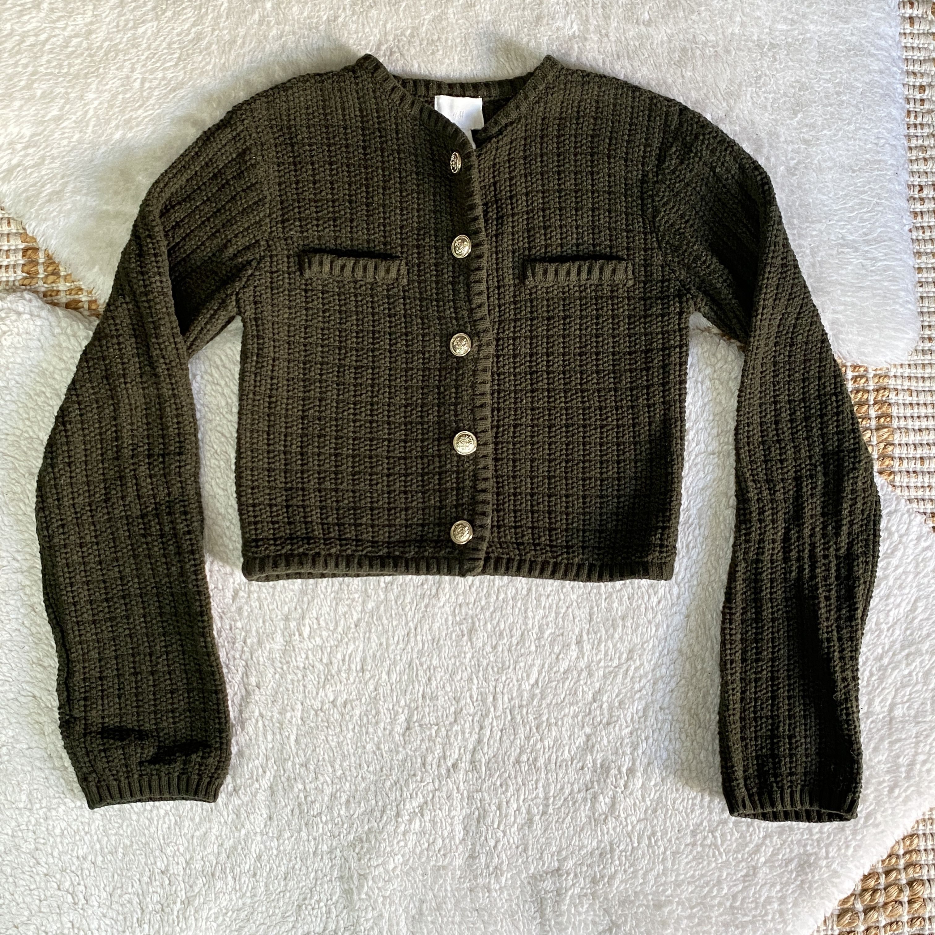 H&M H&M Olive Green Chunky Knit Cardigan Sweater Size XS / US 0-2 / IT 36-38 - 1 Thumbnail