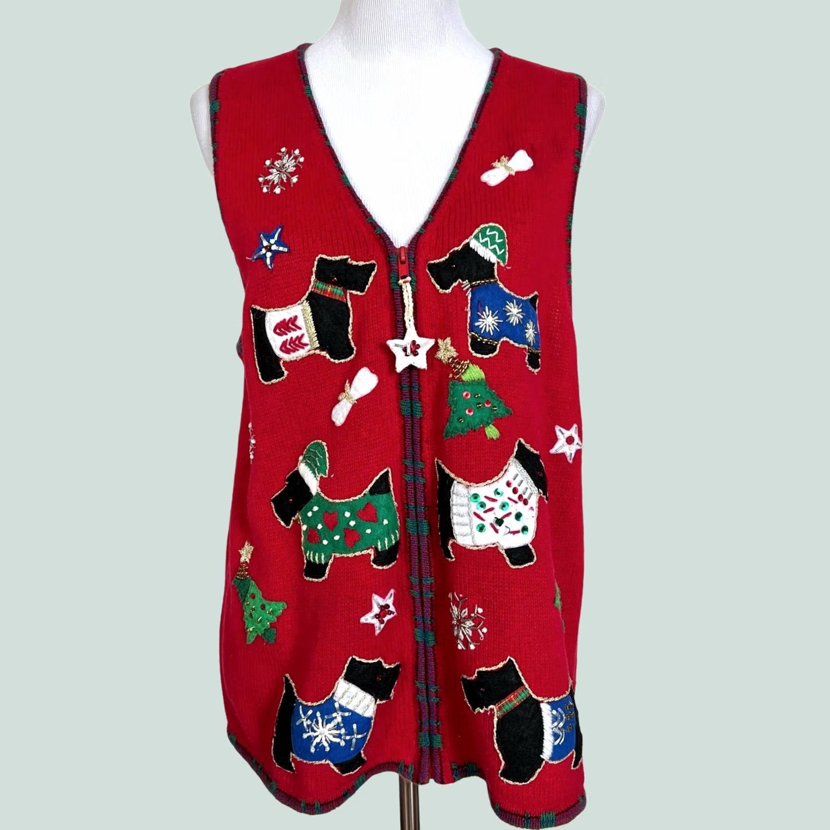 Vintage VINTAGE Heirloom Collectibles Christmas Dogs Embroidered Sequin Beaded V-Neck Vest Women’s Sz M Red Sweater Shirt Size M / US 6-8 / IT 42-44 - 1 Thumbnail