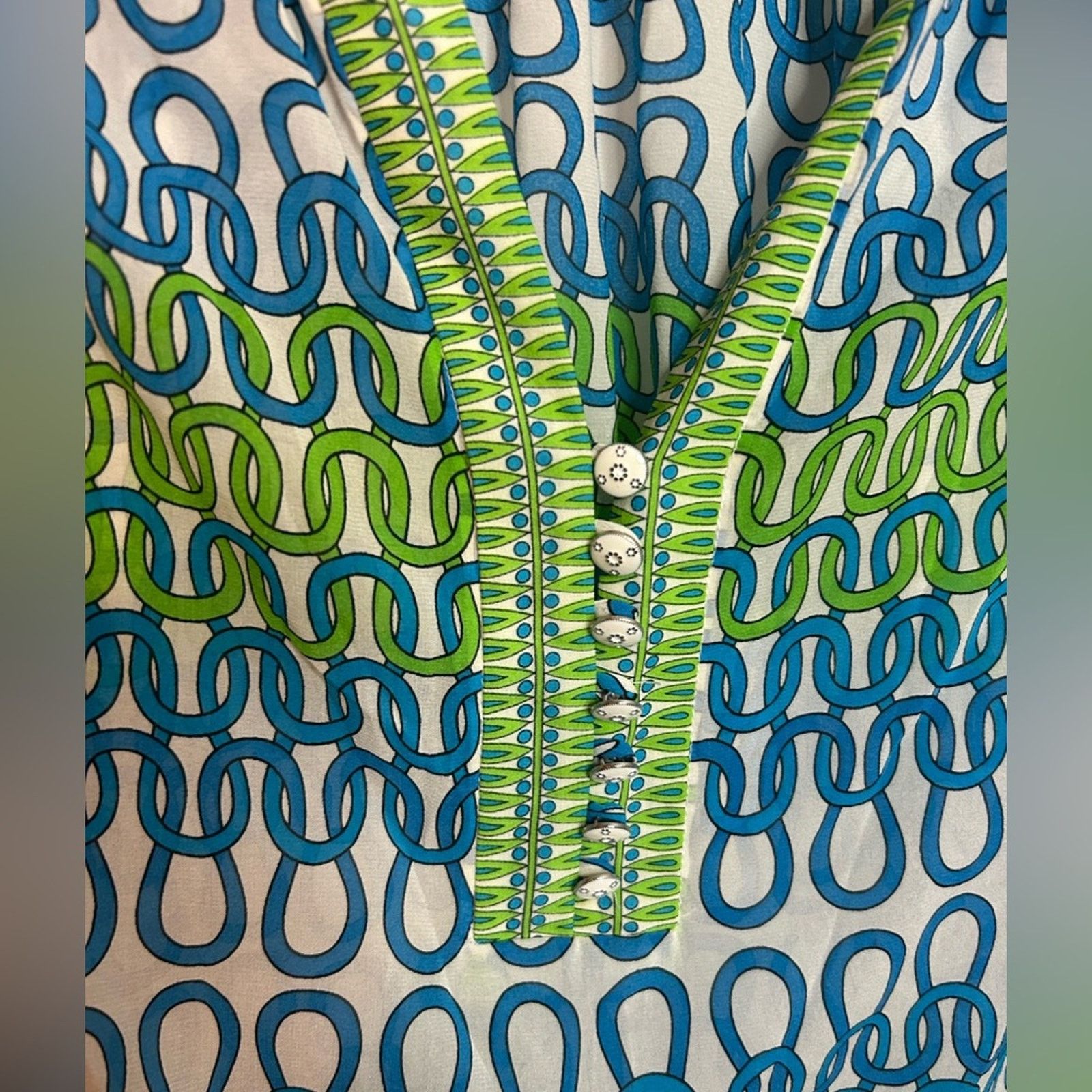 Trina Turk Trina Turk Blue and Green Silk Patterned Blouse Size L / US 10 / IT 46 - 3 Thumbnail