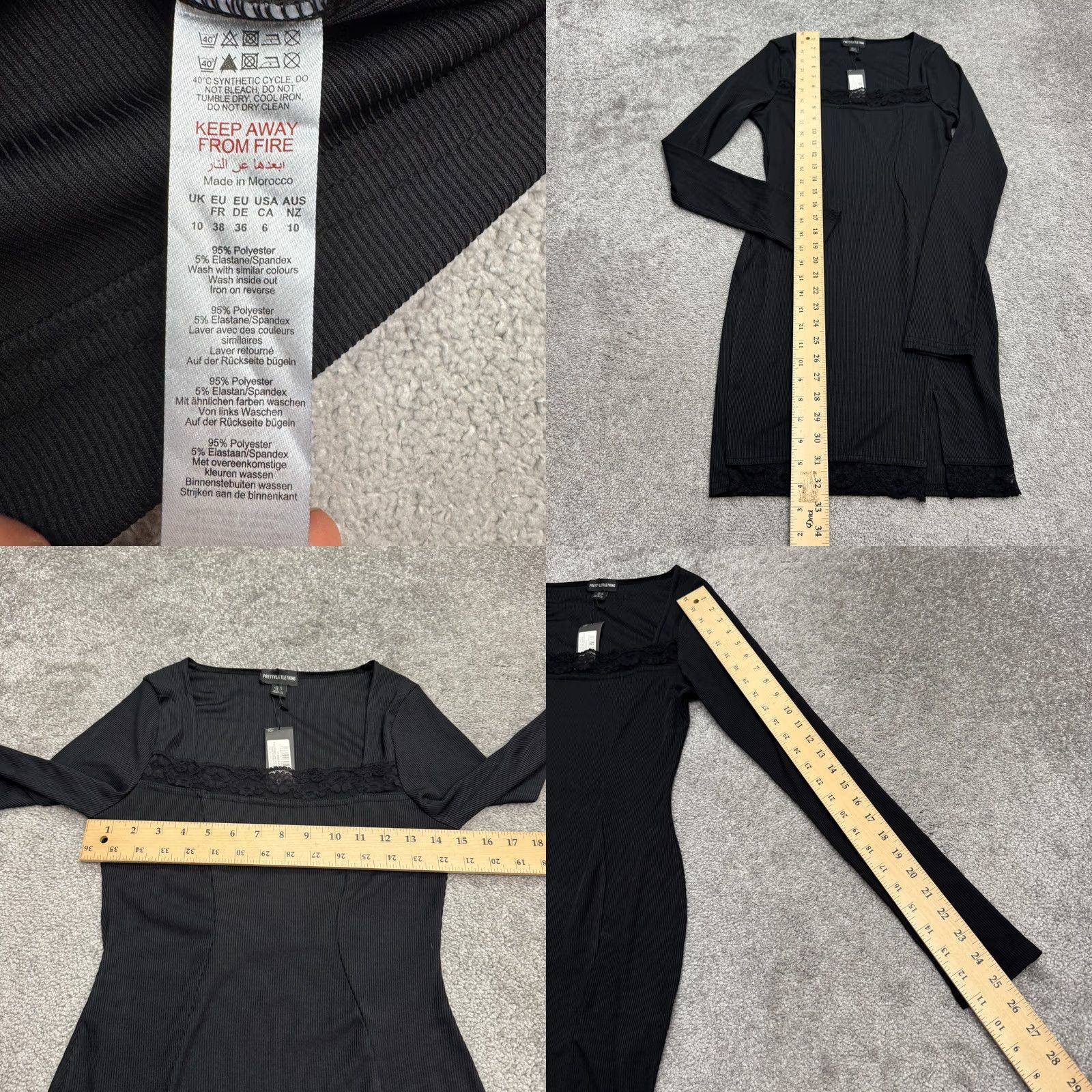 PrettyLittleThing PRETTYLITTLETHING Black Ribbed Knit Bodycon Midi Dress Womens 6 Lace Trim NWT Size M / US 6-8 / IT 42-44 - 8 Thumbnail
