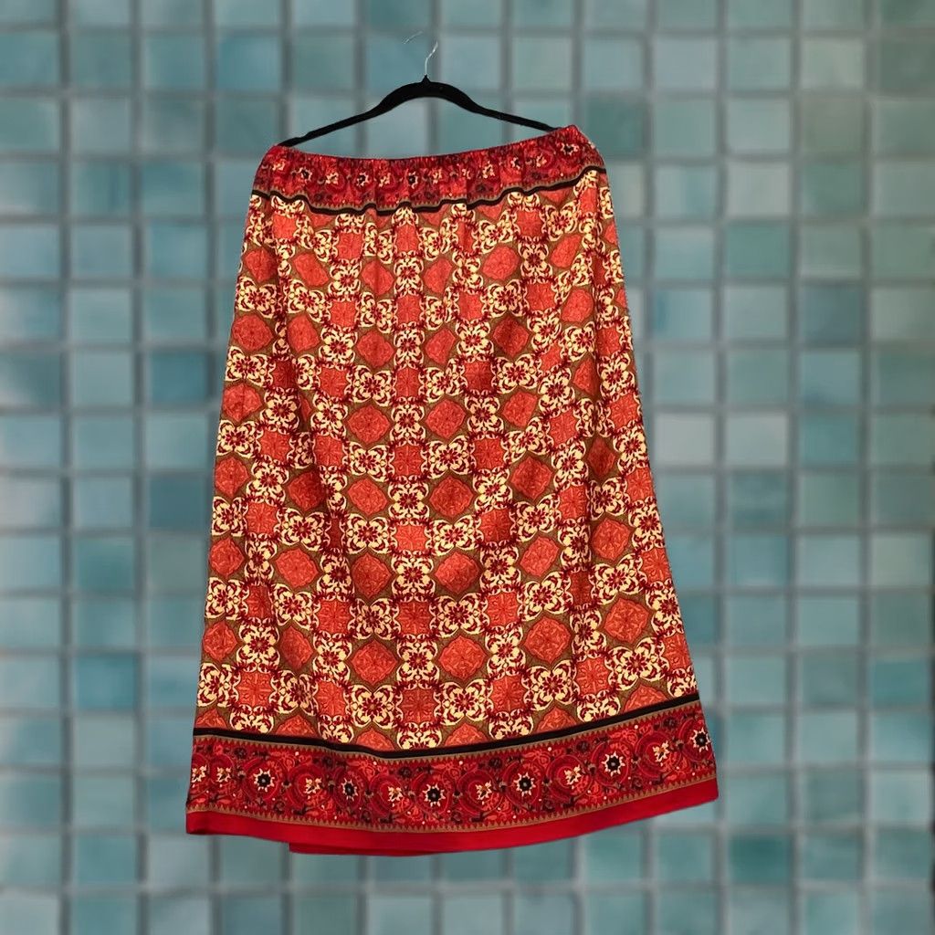 Vintage Vintage Sag Harbor Skirt Womens 14 Red Wrap Front Slit Geometric Midi Bohemian Size 36" / US 14 / IT 50 - 1 Thumbnail