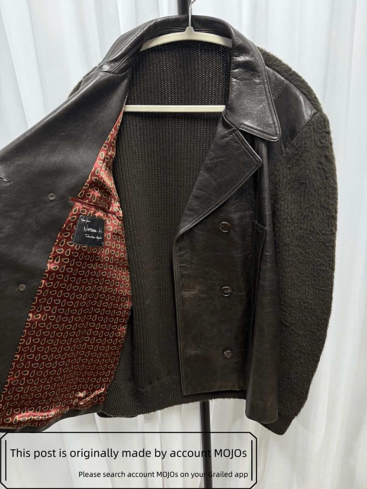 Number (N)ine Sz 3 Number Nine 03AW Leather Joint Knitwear Jacket mojos7 Size US L / EU 52-54 / 3 - 7 Thumbnail