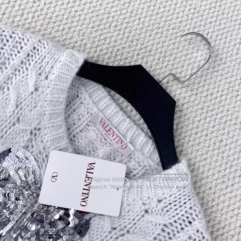Valentino Valentino White mohair-blend bow sequin silver thread knit Size M / US 6-8 / IT 42-44 - 3 Thumbnail