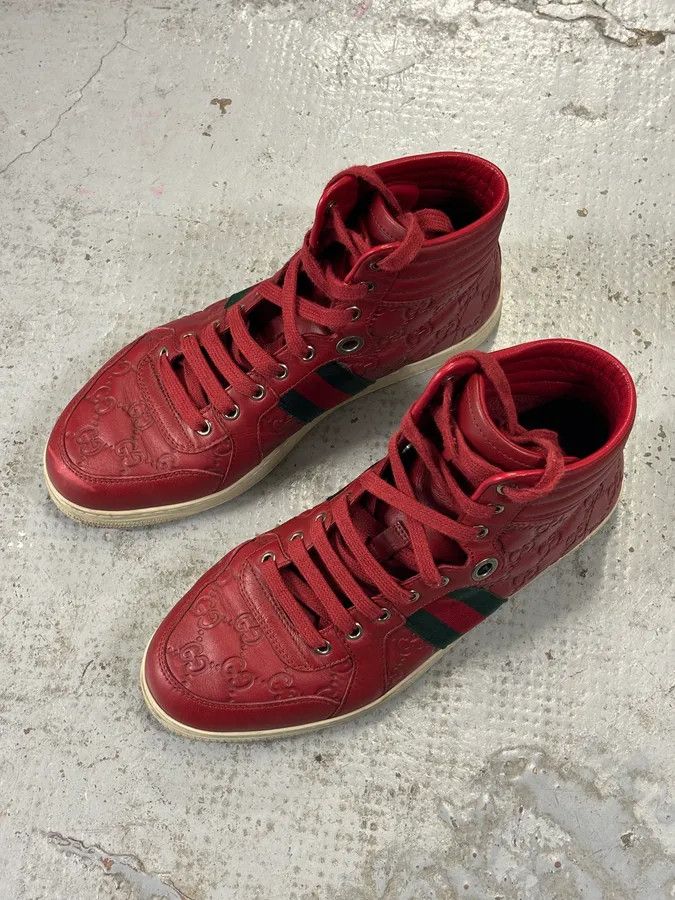 Gucci Gucci Red Leather GG Monogram High Sneakers Size US 7.5 / EU 40-41 - 6 Thumbnail