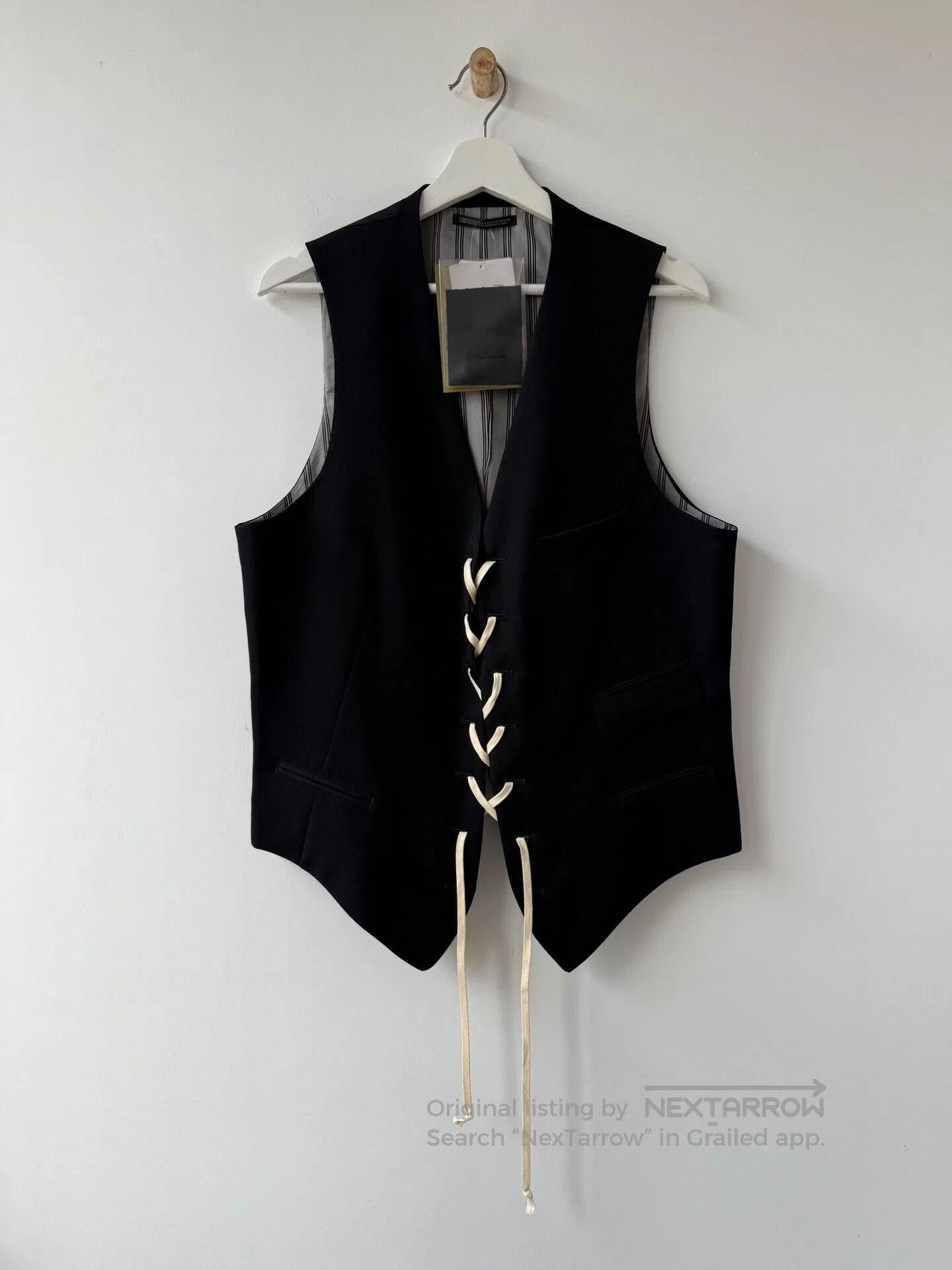 yohji yamamoto black wool vest with laces.