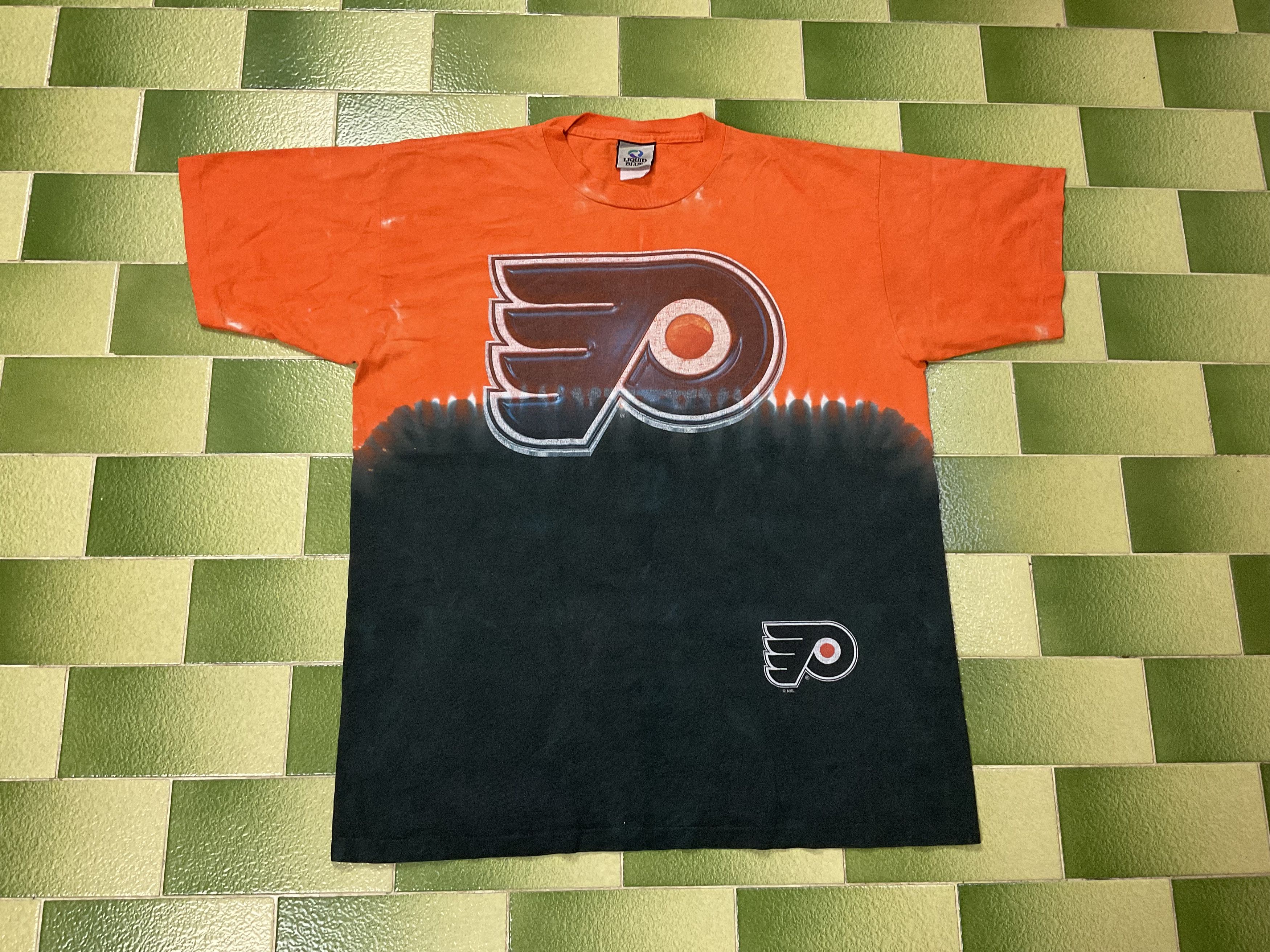 image of Vintage 90's Nhl Philadelphia Flyers Tie Dye T-Shirt in Orange/Black, Men's (Size Large)