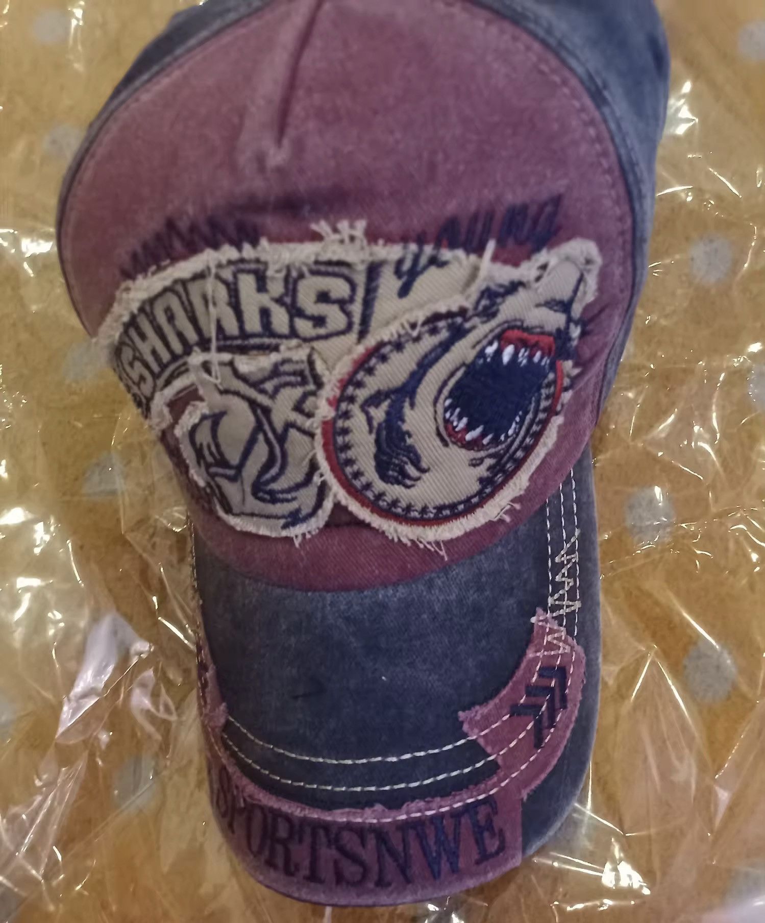 Other Retro Washed Denim Embroidery Shark Cap Size ONE SIZE - 4 Thumbnail