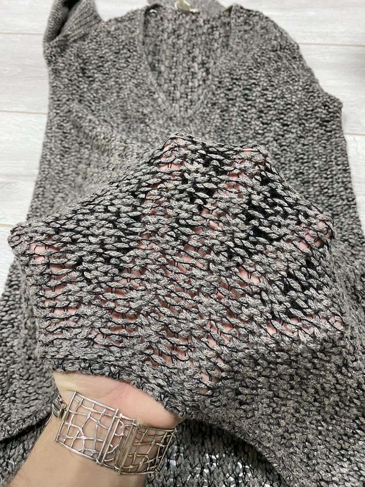 Helmut Lang × Vintage Helmut Lang alpaca silk vintage heavy knit sweater v neck Size S / US 4 / IT 40 - 5 Thumbnail