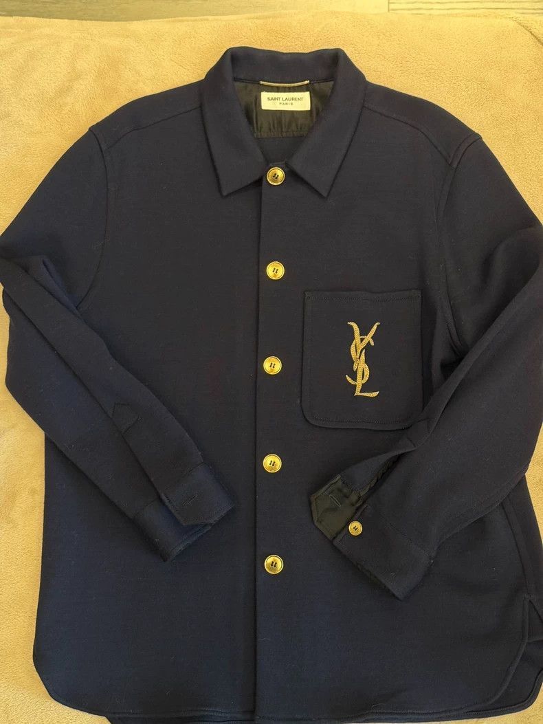 Saint Laurent Paris YSL Navy Blue Button-Up Jacket with Go