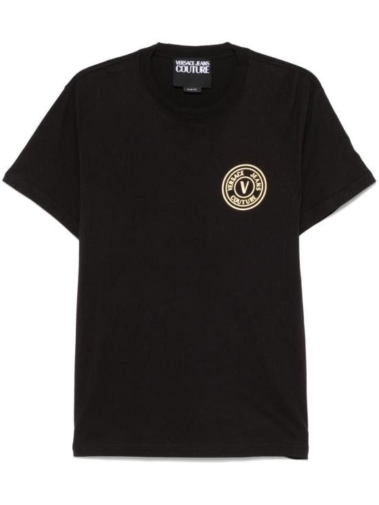 Tシャツ・カットソー VERSACE Men T Shirts 78GAHT05CJ00TG89 Black Versace logo-embroidered T-shirt | Black | FARFETCH JO