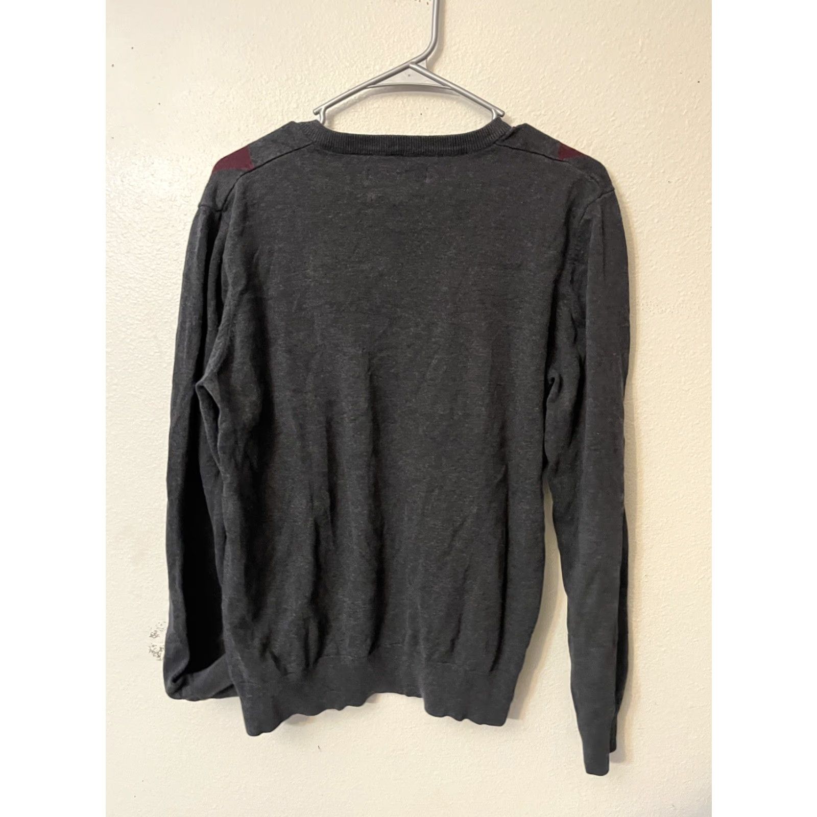 Ben Sherman Ben Sherman Mens V-Neck Sweater Gray 100% Cotton Argyle Medium Regular Knit Shirt Size US M / EU 48-50 / 2 - 3 Thumbnail