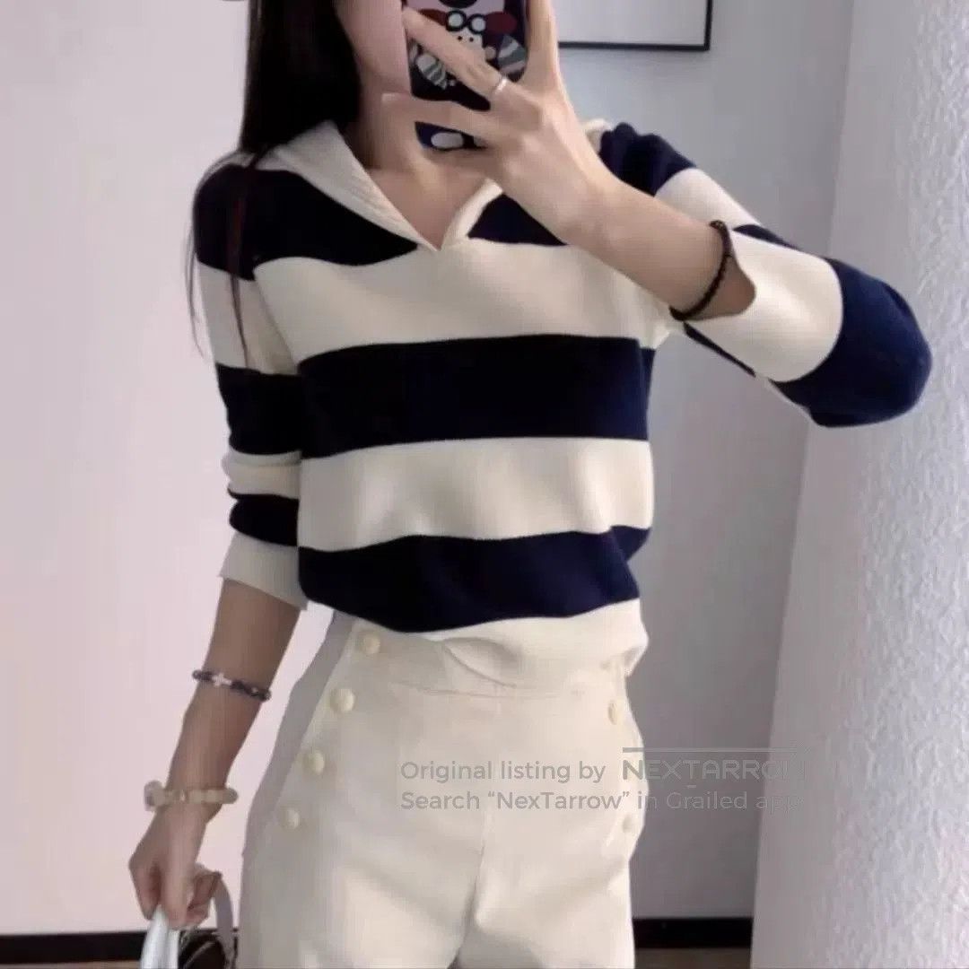 Dior beige striped knit pullover sweater. Size M / US 6-8 / IT 42-44 - 1 Thumbnail