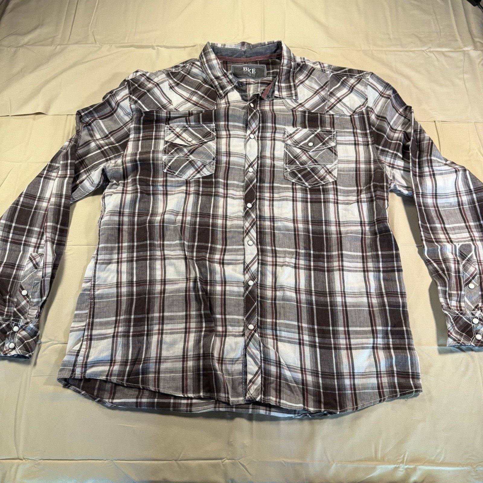 BKE BKE Western Pearl Snap Plaid Long Sleeve Button up Mens 3 XL Size US XXL / EU 58 / 5 - 2 Thumbnail