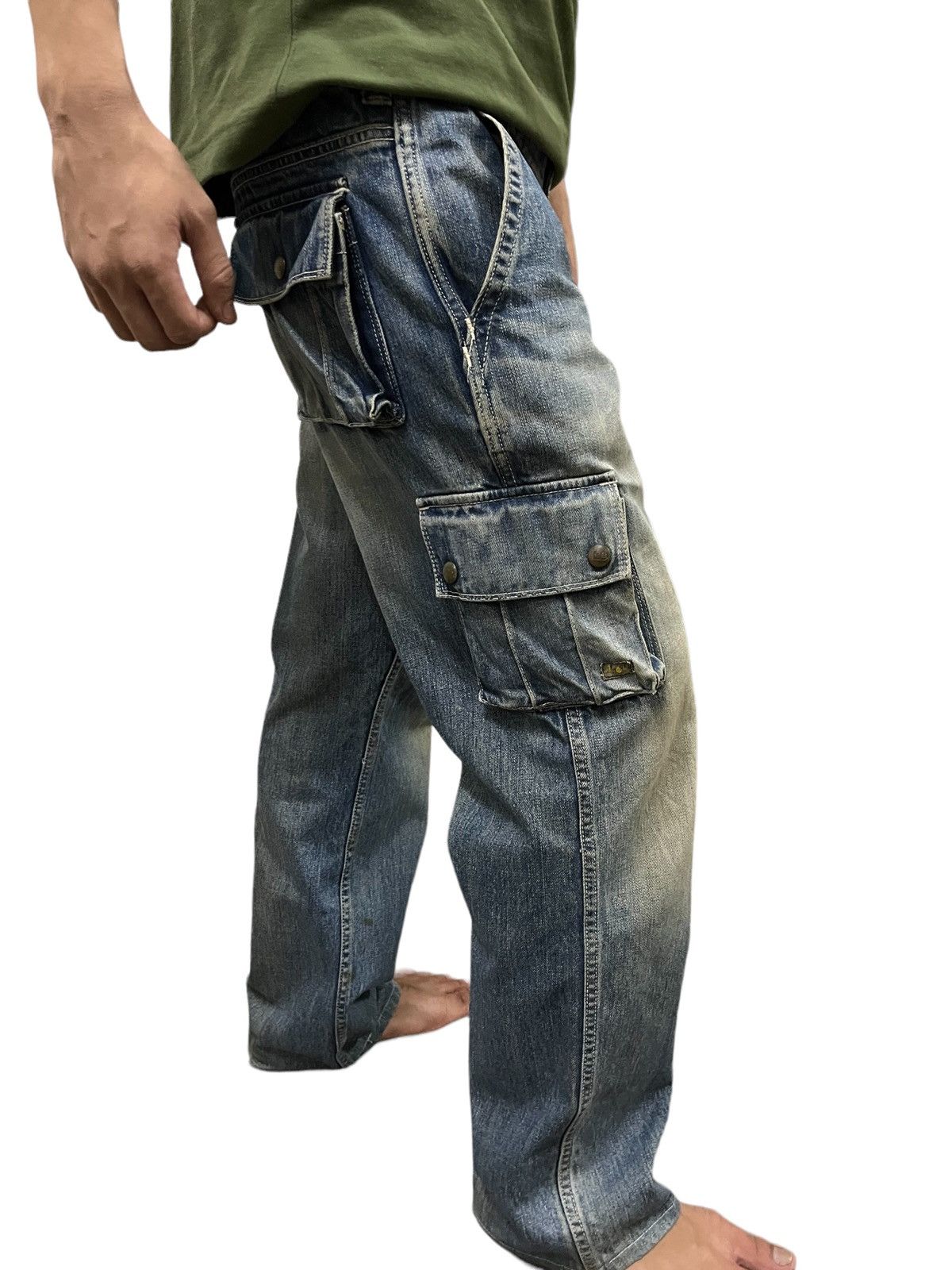 Japanese Brand × Le Grande Bleu (L.G.B.) Vintage Lee Mud Washed Multi Pocket Cargo Baggy Jeans Size US 32 / EU 48 - 14 Thumbnail