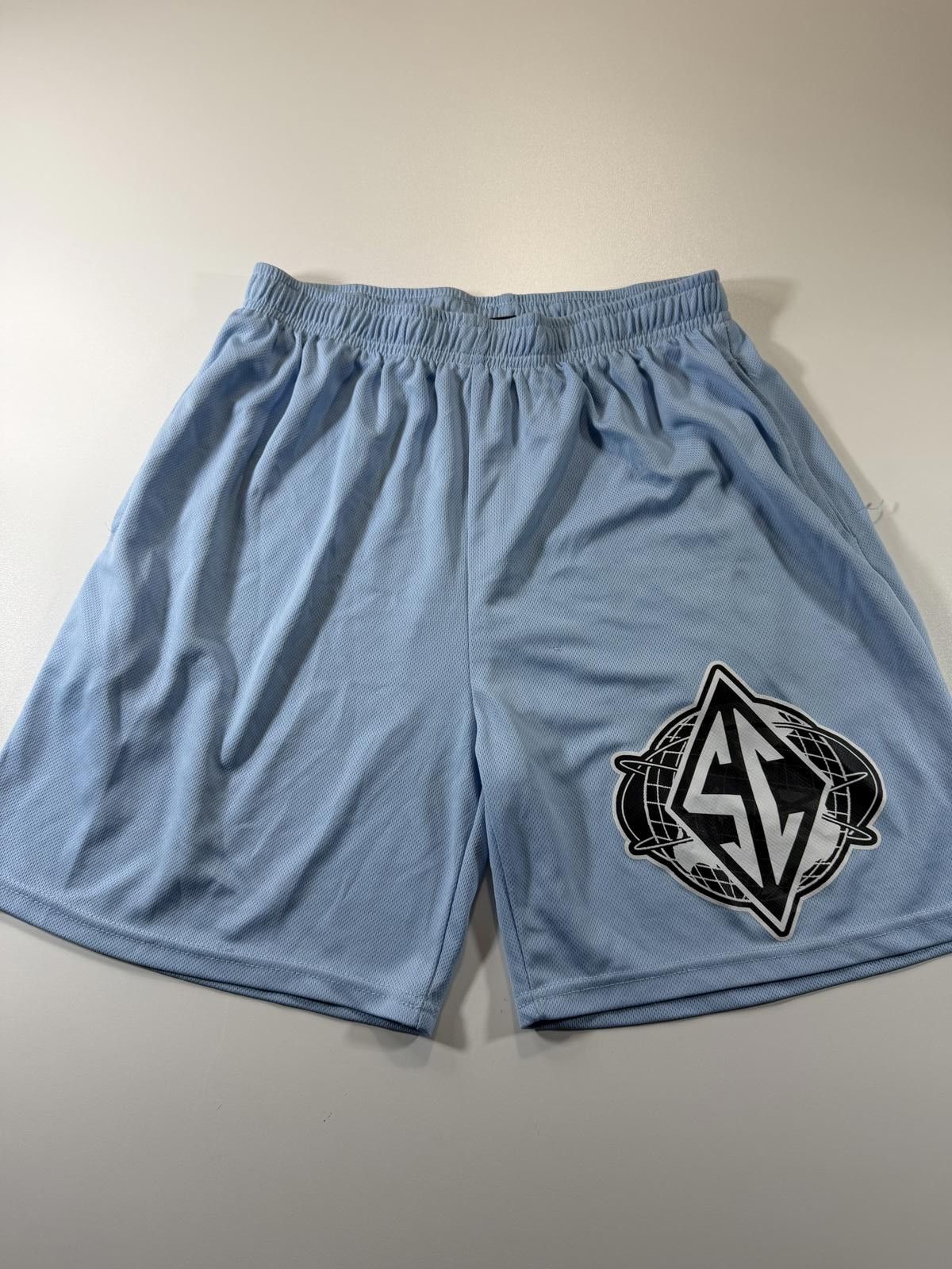 The Unbranded Brand Light Blue Athletic Mesh Shorts with Logo Size US 36 / EU 52 - 1 Thumbnail