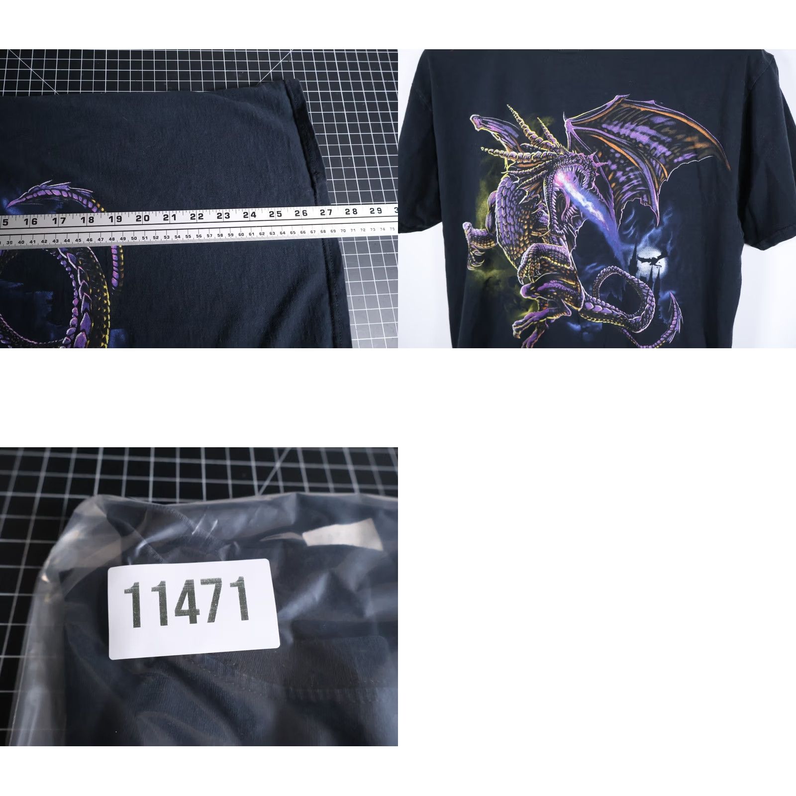 Fruit Of The Loom VTG Dragon T-Shirt Men Large Black Graphic Print 90s Gothic Retro Fruit of the Loom Clipart Castle Medieval Y2K Capstone Size US L / EU 52-54 / 3 - 8 Thumbnail
