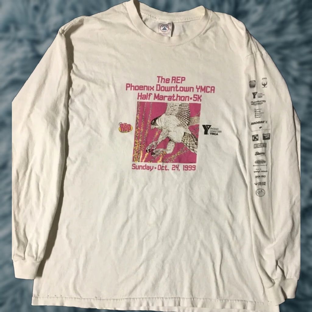 VINTAGE Phoenix YMCA Marathon Eagle Shirt M White 90s Grunge Retro Track