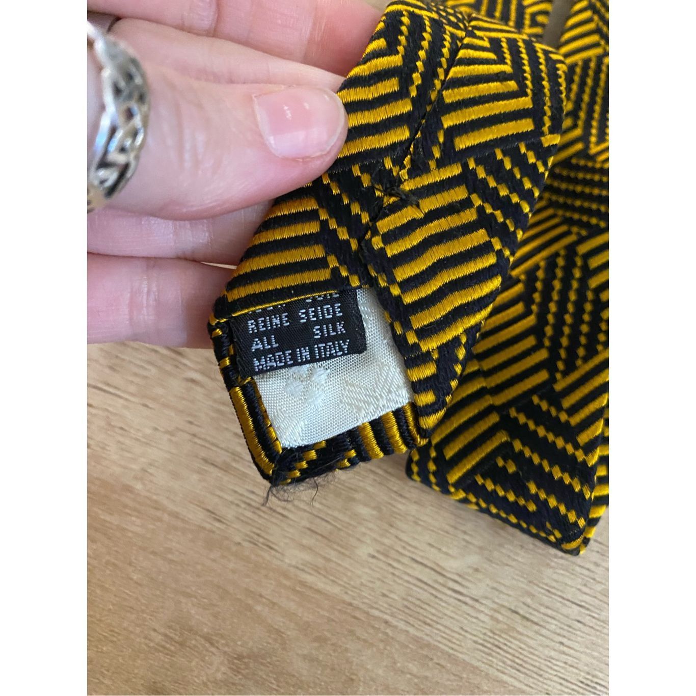 Valextra Renato Balestra Italian Gold and Black Geometric Neck Tie Size ONE SIZE - 4 Thumbnail
