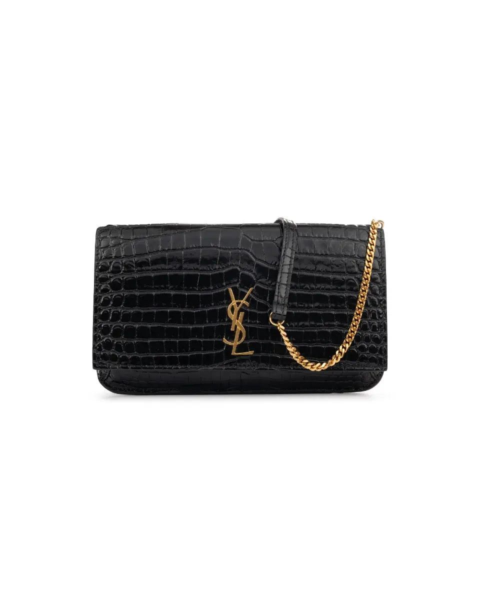 Saint Laurent Cassandre Crocodile Embossed Bag in Black, Women's