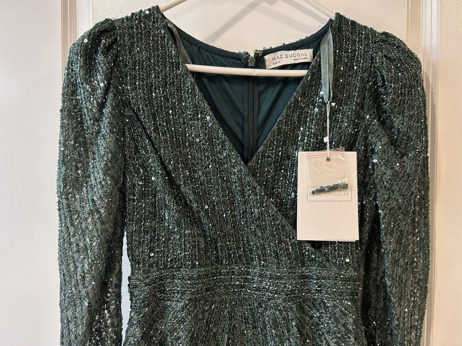 Designer NWT Mac Duggal Long Sleeve Beaded Lace Sequin Green Dress 4 Size S / US 4 / IT 40 - 11 Thumbnail