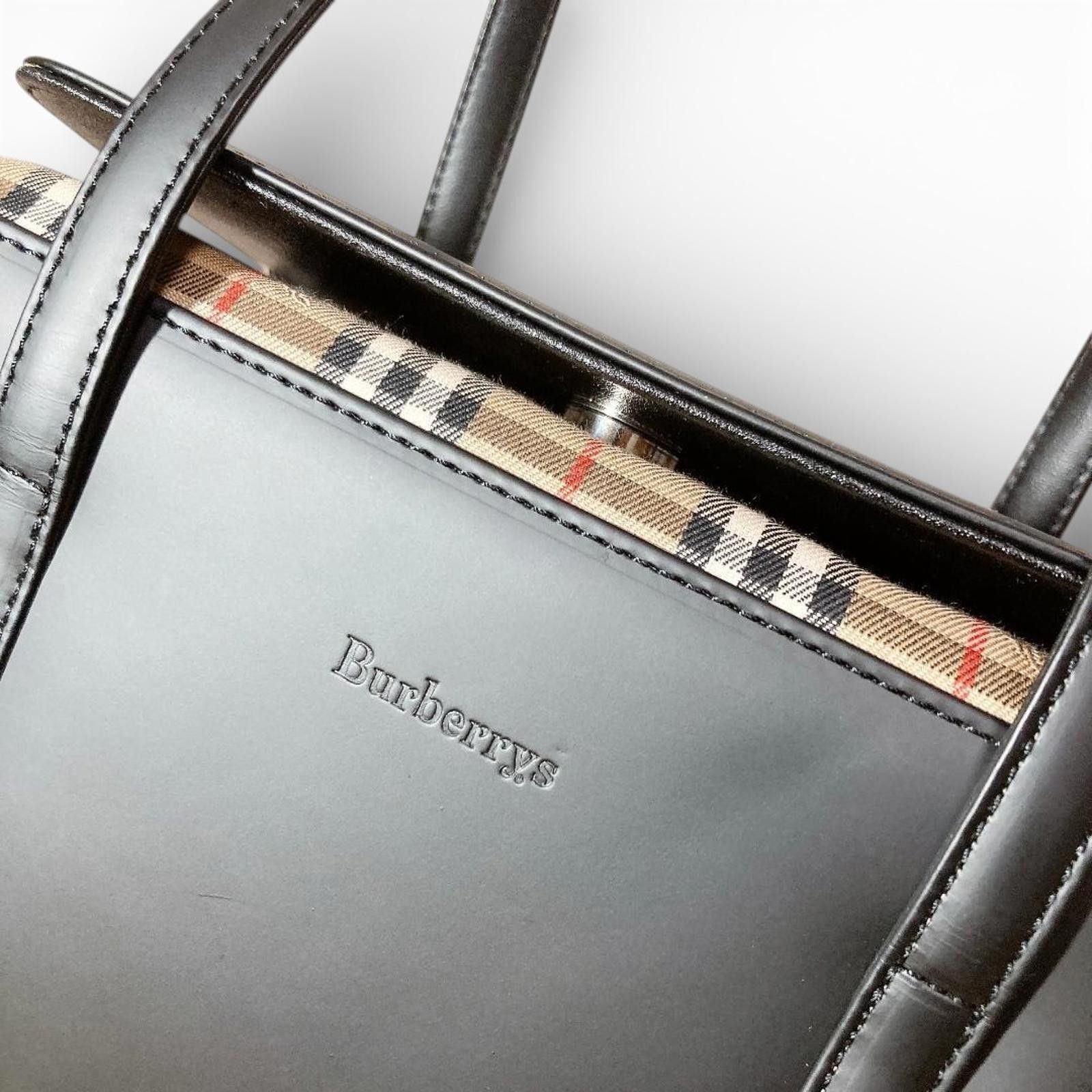 Burberry Burberry - Black Leather Tote Bag with Check Interior Size ONE SIZE - 8 Thumbnail