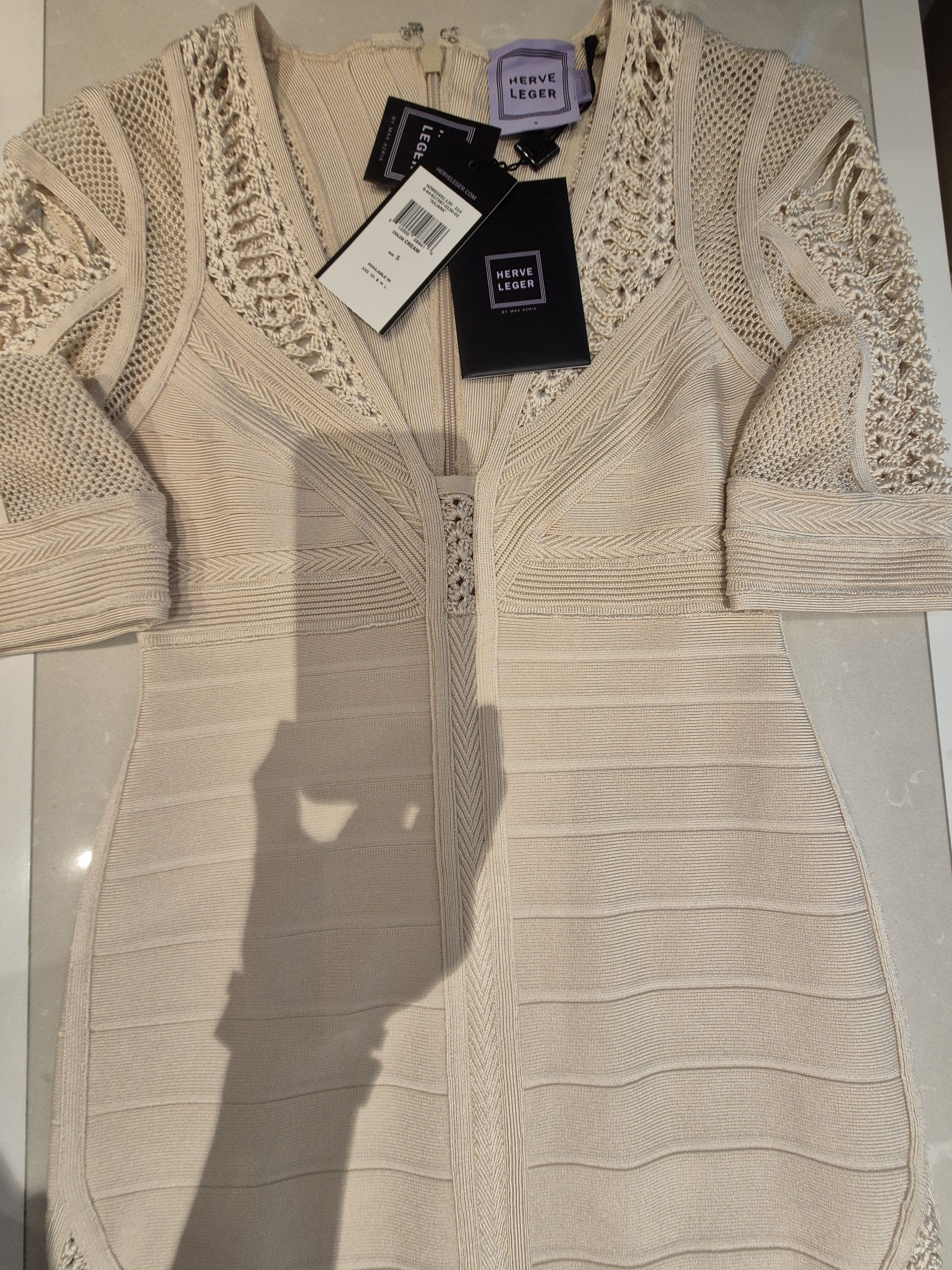 Herve Leger Cream Pointelle Bodycon Bandage Dress Size S / US 4 / IT 40 - 11 Thumbnail