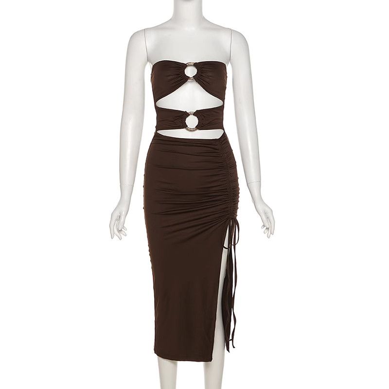 image of Vintage Stylish One-Shoulder Sexy Cutout Dress in Brown, Women's (Size Medium)